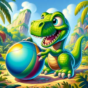 Cartoon Dinosaur Playing with a Bouncy Ball