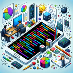 Mobile Application Development in Colorful Vector Art