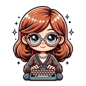 Auburn-Haired Woman Writing Magical Story on Typewriter