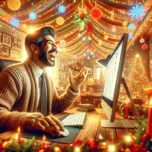Festive South Asian Male in Virtual Consultation | Modern Holiday Celebration