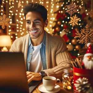 Hispanic Person Virtual Consultation with Holiday Decorations