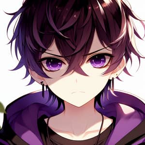 Anime Style Young Boy with Threatening Eyes and Purple Pupils