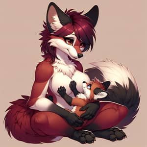 Anthropomorphic Female Fox and Cub Illustration | Furry Fandom Art