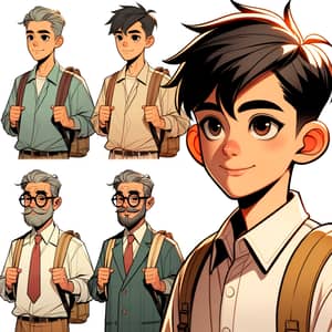 East Asian Male Student with Short Hair in American Cartoon Style