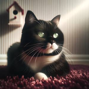 Black and White Domestic Short-Haired Cat with Green Eyes