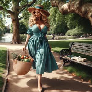Voluptuous Woman in Stylish Turquoise Midi Dress | City Park Stroll