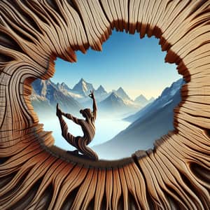 Tree Trunk Texture with Yoga Pose in Majestic Mountain Setting