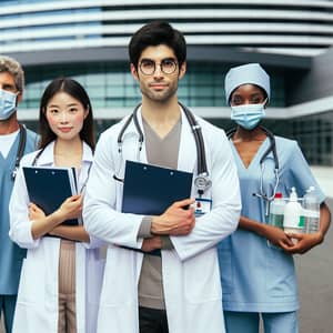 Diverse Group of Medical Professionals at Modern Hospital