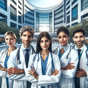 Diverse Medical Team of Four Professionals at Modern Hospital