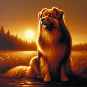 Majestic Canine at Sunset | Radiant Gold Brown Fur Painting