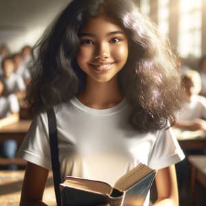 Photo-Realistic Image of a Bright South Asian Girl in Classroom