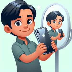 Young South Asian Boy Taking Mirror Selfie with iPhone