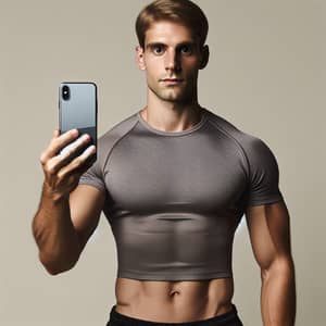 Muscular Youth with Smartphone - Captivating Image