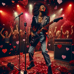 Passionate Black Woman Rocking Guitar on Valentine's Day Stage