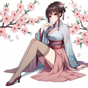 Elegant Hanfu Beauty Sitting Under Peach Tree | Anime Style