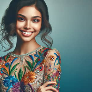 Radiant Hispanic Lady in Beautiful Gown | Enchanting Smile