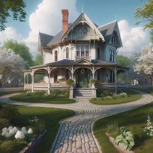 Picturesque Victorian House with Green Door | Cozy Porch & Chimney