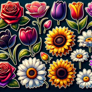 Vivid Flower Stickers - Rose, Tulip, Sunflower, Daisy Collection