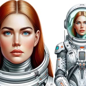 Caucasian Woman in Futuristic Space Suit Arriving on Winter Planet