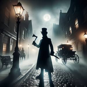 19th Century Figure in Foggy Victorian London Streets