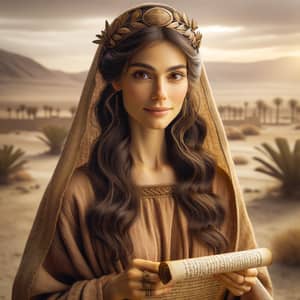 Elegant Woman in Old Testament Attire | Papyrus Scripture Holder