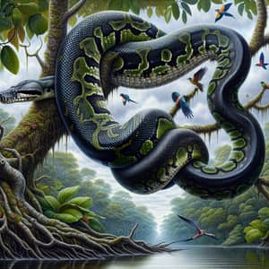 Detailed Illustration of Anaconda in Natural Habitat | South America