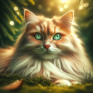 Vibrant Orange Fluffy Cat in Forest Setting | Ethereal Image