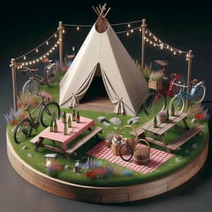 3D Model of Outdoor Scene with Teepee Tent, Bicycles & Decor