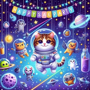 Cat Space Party: Adorable Feline Soiree in Deep Space