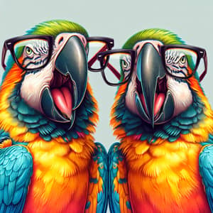 Two Digital Macaws Laughing with Nerdy Glasses
