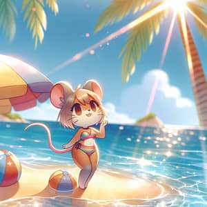 Anthropomorphic Mouse Girl Enjoying Summer at Beach