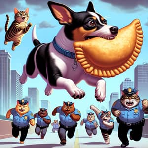 Flying Dog Comic: Hilarious Cat Police Chase in Cityscape