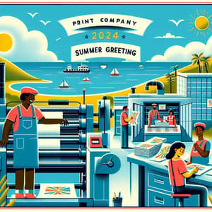 2024 Print Company Summer Greetings: Refreshing Scene with Print Factory Illustration