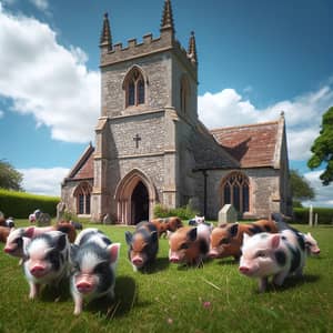 Old Stone Church with Miniature Pigs | Serene Scenery