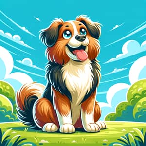 Colorful Playful Mixed Breed Dog Illustration in Lush Green Park