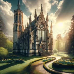 Majestic Gothic-Style Church in Peaceful Countryside