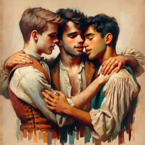 Romantic Multiethnic Boys Embrace Artwork