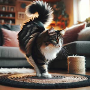 Graceful Black and White House Cat in Modern Living Room