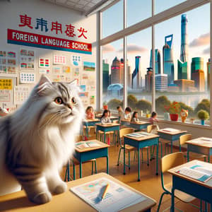 Fluffy Cat Explores Shanghai Foreign Language School