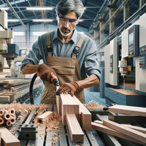 Skilled South Asian Woodworker in Modern Joinery Factory