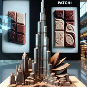 Artistically Displayed Patchi Chocolates with Modern Skyscraper Backdrop