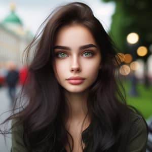 Young Woman with Dark Hair and Green Eyes