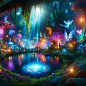 Enchanting Mystical Forest with Glowing Pond | Fantasy Landscape