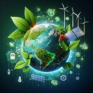Sustainable Future Powered by AI: Green Globe & Energy Symbols