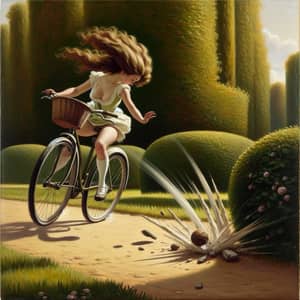 Realism Painting: Short Girl on Bike Accident in Park