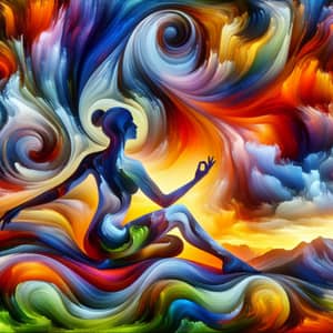 Abstract Yoga Art: Tranquil Middle-Eastern Woman in Vibrant Colors