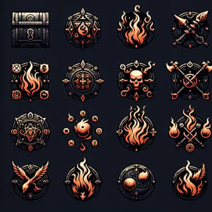 Fire Skill Icons for Classic Video Game Aesthetic