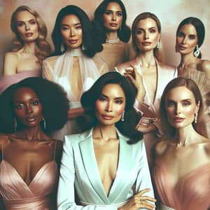 Diverse Group of Elegant Women in Glamorous Attire | Fashion Editorial
