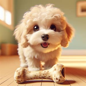 Playful Maltipoo Carrying Cherished Bone | Fluffy & Curly Dog