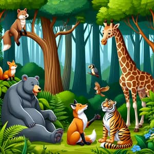 Enchanting Forest Animal Gathering - Clipart Style